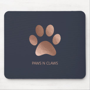 Faux Rose Gold Paw Print On Navy Mouse Pad