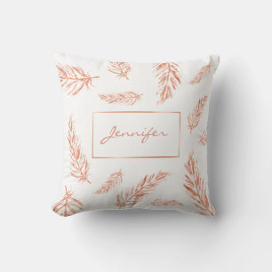Faux Rose Gold Pin Colour Feathers With Custom Nam Cushion
