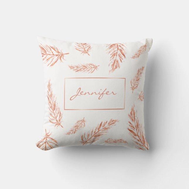 Faux Rose Gold Pin Colour Feathers With Custom Nam Cushion (Front)