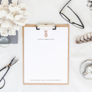 Faux Rose Gold Pineapple Logo Letterhead