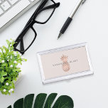 Faux Rose Gold Pineapple | Personalised Business Card Holder<br><div class="desc">Elegant business card holder features your name and/or business name in modern grey lettering,  overlaid on a faux rose gold foil illustration on a pale cameo blush background. Shop matching items from our Pineapple office collection to complete your look!</div>