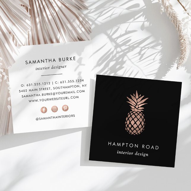 Faux Rose Gold Pineapple Square Business Card (Creator Uploaded)