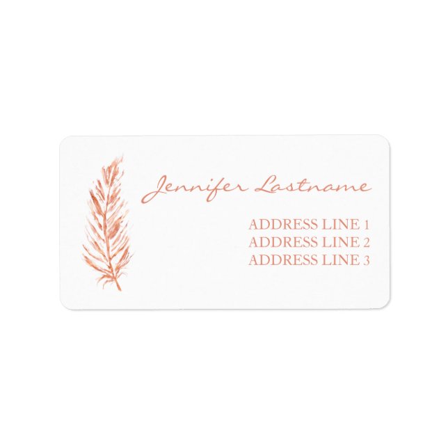 Faux Rose Gold Pink Colour Feather And Custom Info Label (Front)