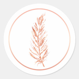 Faux Rose Gold Pink Colour Feather Drawing Classic Round Sticker