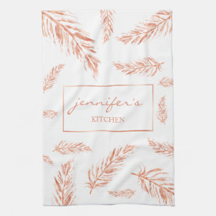 Faux Rose Gold Pink Colour Feathers And Custom Nam Tea Towel