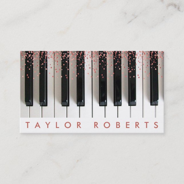faux rose gold pink dots pianist music business card (Front)