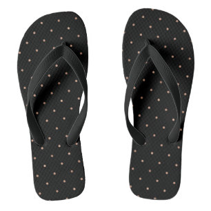 Faux Rose Gold Polka Dots on Black Thongs