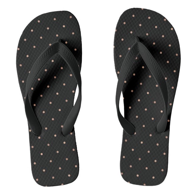 Faux Rose Gold Polka Dots on Black Thongs (Footbed)