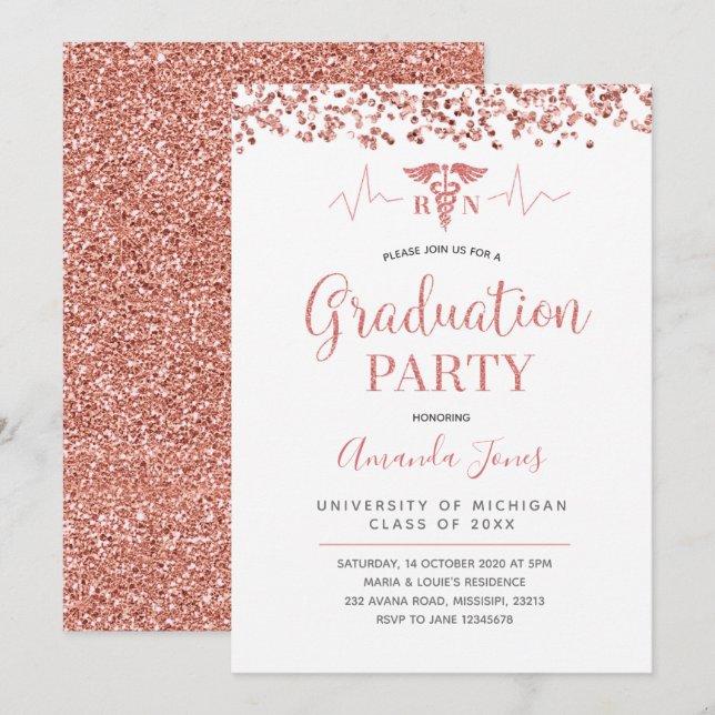FAUX ROSE GOLD RN Nurse Graduation Party Invitation (Front/Back)