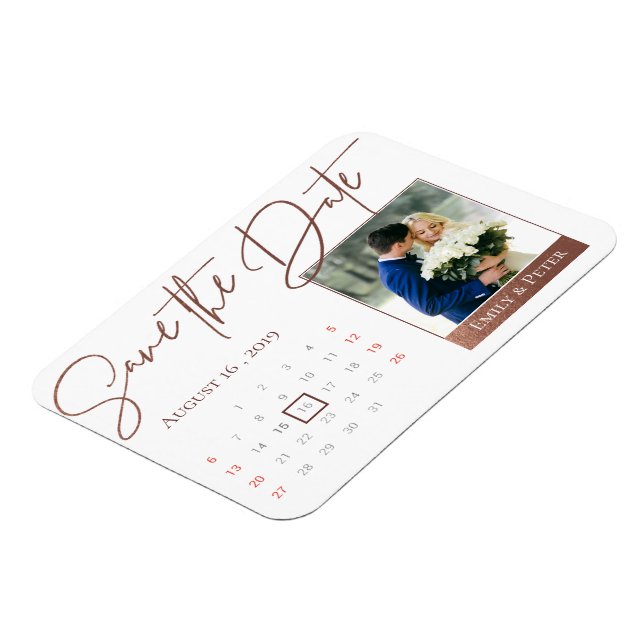 Faux Rose Gold Save The Date Photo Magnet (Left Side)