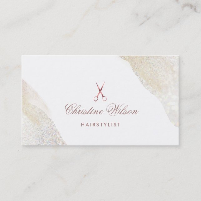 faux rose gold scissors hair stylist business card (Front)