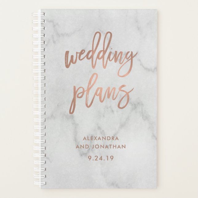 Faux Rose Gold Script on Marble | Wedding Planner (Front)