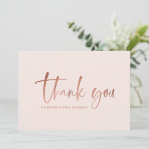 Faux Rose Gold Script Wedding Thank You Card