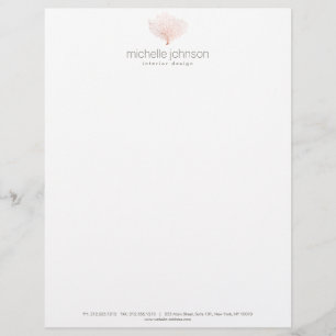 Faux Rose Gold Sea Fan Coral Custom Letterhead