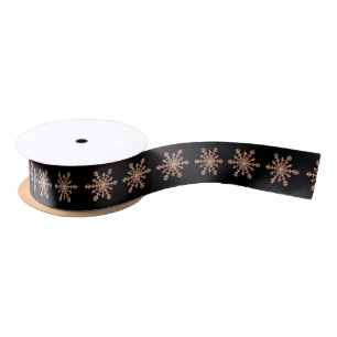 Faux Rose Gold Snowflakes on Black Satin Ribbon