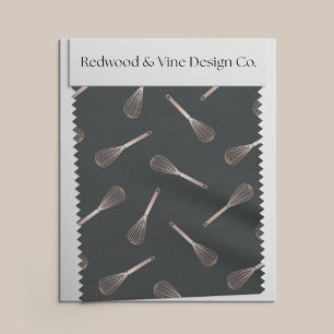 Faux Rose Gold & Soft Black Kitchen Whisk Pattern Fabric