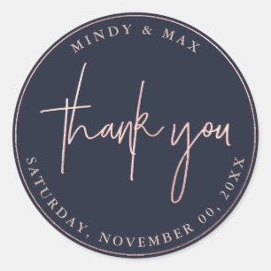 FAUX ROSE GOLD THANK YOU SIGNATURE SCRIPT CLASSIC ROUND STICKER