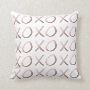 faux rose gold typography hugs and kisses xoxo cushion