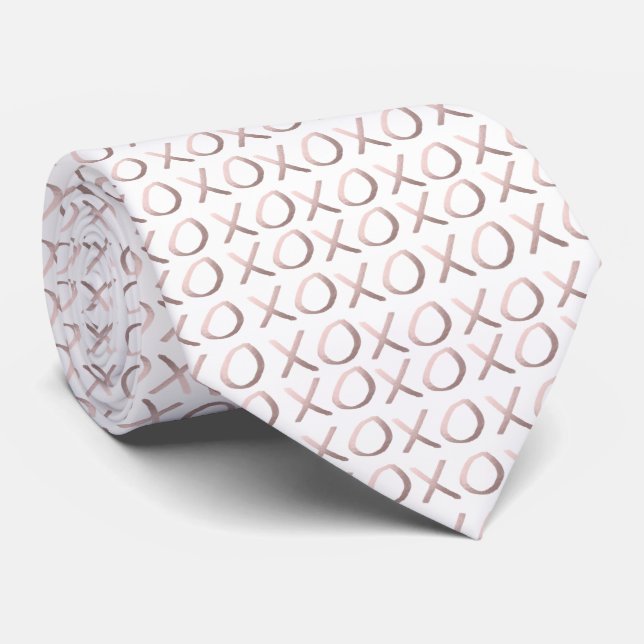 faux rose gold typography hugs and kisses xoxo tie (Rolled)