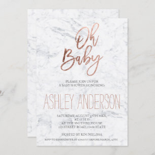 Faux rose gold typography marble chic Baby shower Invitation