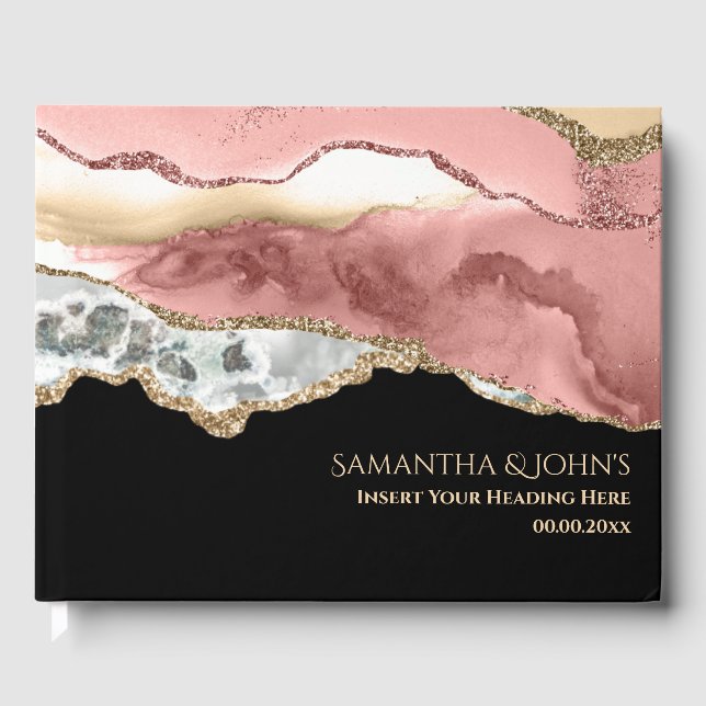 Faux rose gold vibrant chic gemstone geode agate guest book (Front)