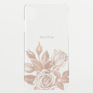 Faux Rose Gold Vintage Tea Roses Clear iPhone XS Max Case