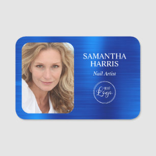 Faux Royal Blue Foil Logo and Photo Name Tag