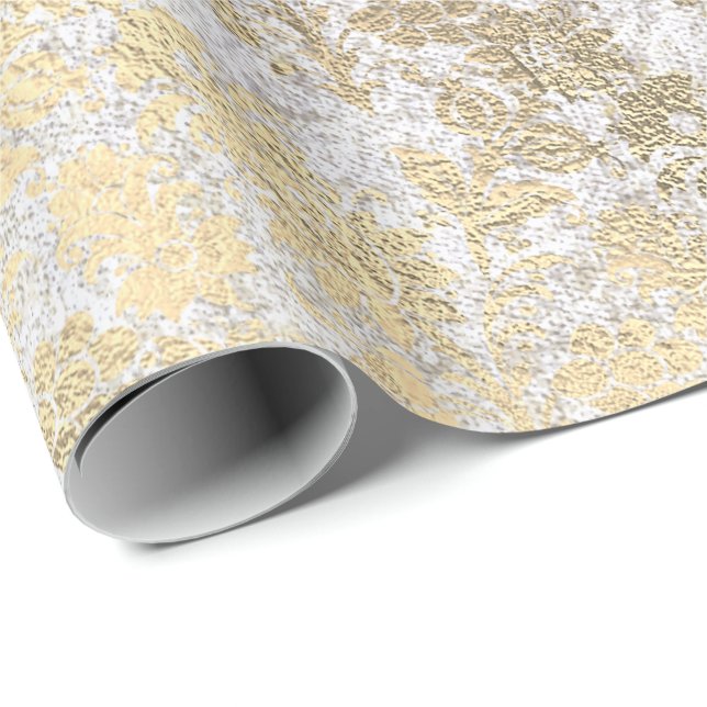 Faux Royal Gold Floral Powder Floral Pearly Blush Wrapping Paper (Roll Corner)