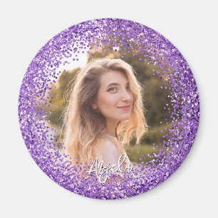 Faux Royal Purple Glitter Photo Magnet