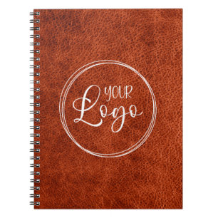 Faux Rust Brown Leather Modern Business Logo Notebook