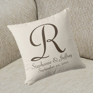 Faux Rustic Burlap Monogram and Names Pillow
