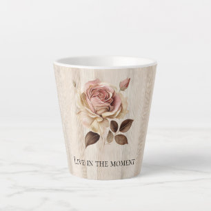 Faux Rustic Cream Pink Rose Wood   Latte Mug