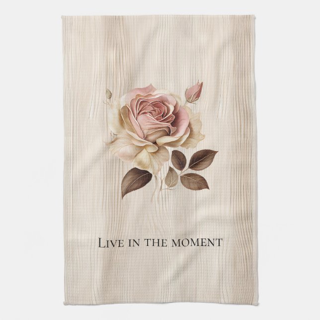 Faux Rustic Cream Pink Rose Wood   Tea Towel (Vertical)
