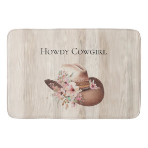 Faux Rustic Cream Wood Pink Rose Cowgirl  Bath Mat