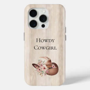 Faux Rustic Cream Wood Pink Rose Cowgirl  iPhone 15 Pro Case