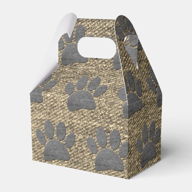 Faux Rustic Denim Jeans Dog Paw Print  Favour Box (Front Side)