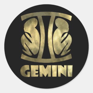 Faux Rustic Gold Gemini Twins Classic Round Sticker
