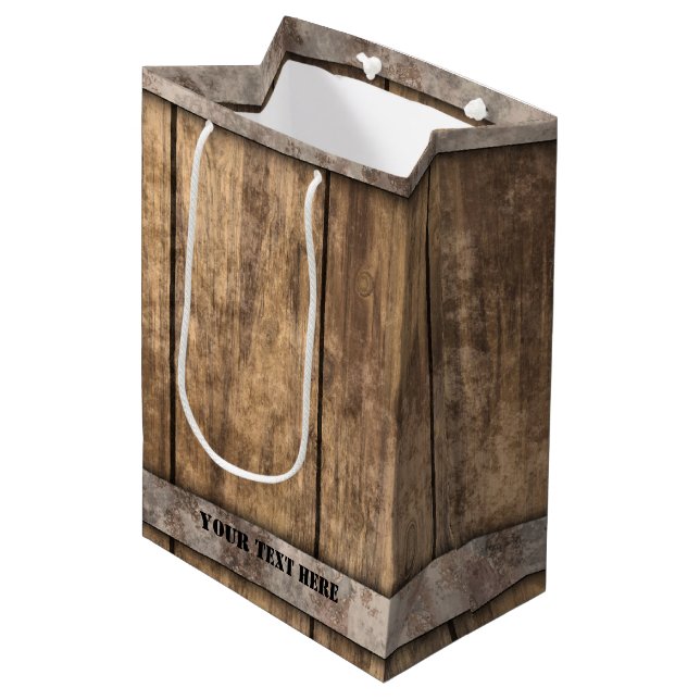 Faux Rustic Weathered Wood Boards Medium Gift Bag (Front Angled)