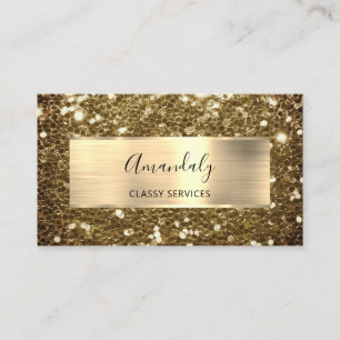 Faux Sepia Gold Glitter QR Code Logo Business Ca Card