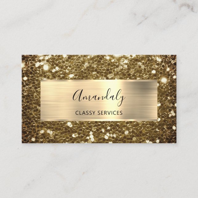 Faux Sepia Gold Glitter QR Code Logo   Business Ca Card (Front)