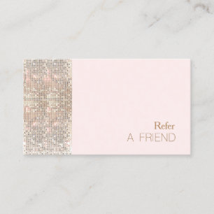 FAUX Sequin Beauty Salon Refer A Friend Light Pink Referral Card