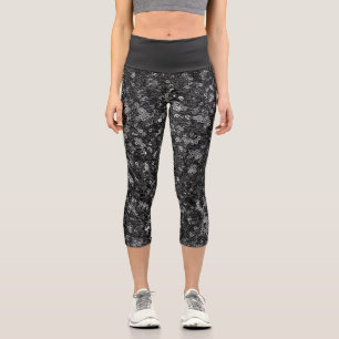 Faux Sequin Black Pattern  Capri Leggings