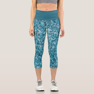 Faux Sequin Blue Pattern  Capri Leggings