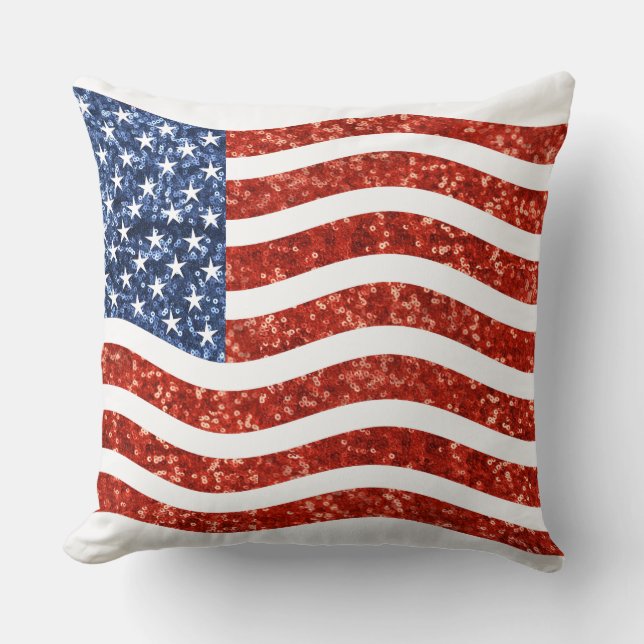 faux sequin print american flag cushion (Front)