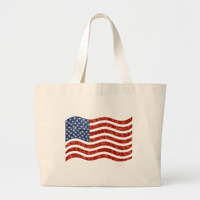faux sequin print american flag large tote bag (Front)