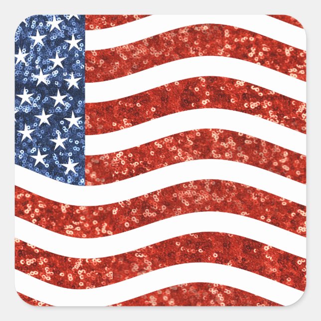 faux sequin print american flag square sticker (Front)
