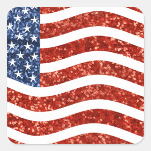 faux sequin print american flag square sticker