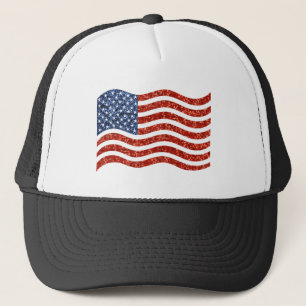 faux sequin print american flag trucker hat