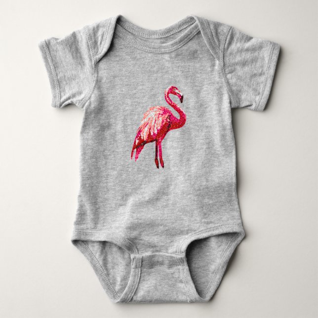Faux Sequin Printed Tropical Flamingo Bird Baby  Baby Bodysuit (Front)