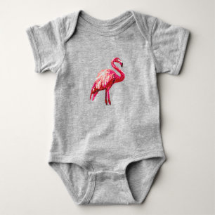 Faux Sequin Printed Tropical Flamingo Bird Baby  Bodysuit